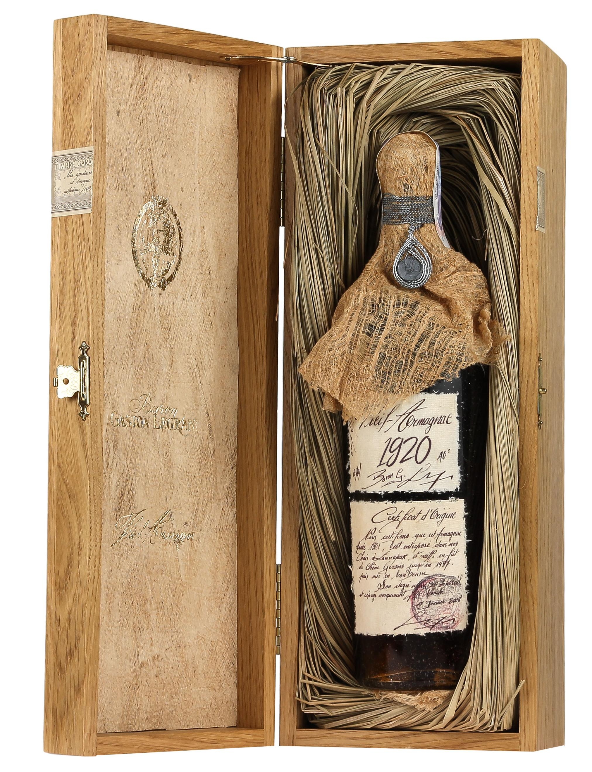 バロン　ガストン　レグランド1920 BARON GASTON LEGRAND ARMAGNAC 1920 - LEVERES I STOFPOSE OG