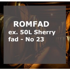 ROM-FADANDEL I ET 50 L. EX OLOROSO SHERRYFAD MED RÅ-ROM FRA BARBADOS (AFTAPPES 50 % ALKOHOL & SØDES LET) - HVER ANDEL FÅR 5 FL.