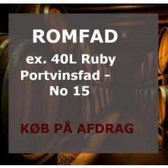 KØB NU OG AFDRAG MED 200 KR. PR. MDR. - ROM-FADANDEL I ET 40 LITER EX RUBY PORTVINSFAD MED RÅ-ROM FRA JAMAICA (AFTAPPES VED FADSTYRKE, 65 % ALKOHOL) - HVER ANDEL FÅR 5 FL.