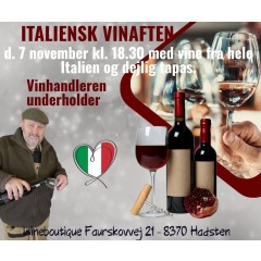 ITALIENSK VINAFTEN MED TAPAS - LØRDAG D. 7 NOVEMBER KL. 18.30