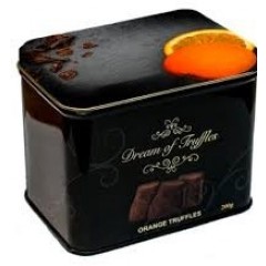 Dream of Sweden - Kakao pudret chokoladetrøfler m/orange choko - Premium quality - I smuk metalbox - fin gaveidé - 200 gr.