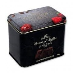 Dream of Sweden - Kakao pudret chokoladetrøfler med hindbærsmag - Premium quality - I smuk metalbox - fin gaveidé - 200 gr.