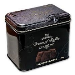 Dream of Sweden - Kakao pudret chokoladetrøfler med lakridssmag - Premium quality - I smuk metalbox - fin gaveidé - 200 gr.