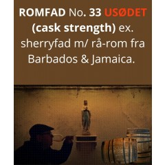 FADANDEL I ET 50 LITER EX OLOROSO SHERRY FAD M/ RÅ-ROM FRA JAMAICA & BARBADOS - CA. 60 % ALC. - SØDES IKKE OG AFTAPPES VED FADSTYRKE - HVER ANDEL FÅR 5 FL. - PÅFYLDT EGETRÆSFADET APRIL 2025 - KLIK OG SE MERE