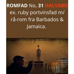 ROM-FADANDEL I ET 40 LITER EX RUBY PORTVINSFAD MED RÅ-ROM FRA JAMAICA & BARBADOS (AFTAPPES OG FLASKES TIL HALVSØD VED CA. 40% ALC.), - HVER ANDEL FÅR 5 FL. PÅFYLDT EGETRÆSFAD APRIL 2025 - KLIK OG SE MERE